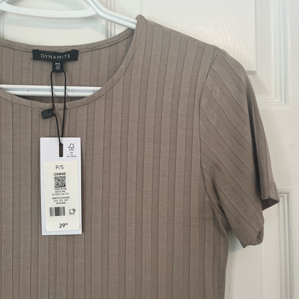 Dynamite Tan Ribbed Short Sleeve Top - Picture 3 of 7
